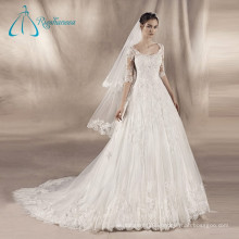 A Line Empire Waistline Chapel Train Half Sleeve Wedding Gowns